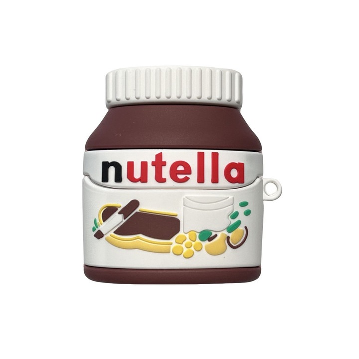 Husa silicon pentru Samsung Buds3 / Buds 3 Pro / Buds 3 FE, Design 3D cu tema Nutella, Carcasa de protectie anti-soc si anti-zgarieturi cu curea de transport - Cadou amuzant si dragut