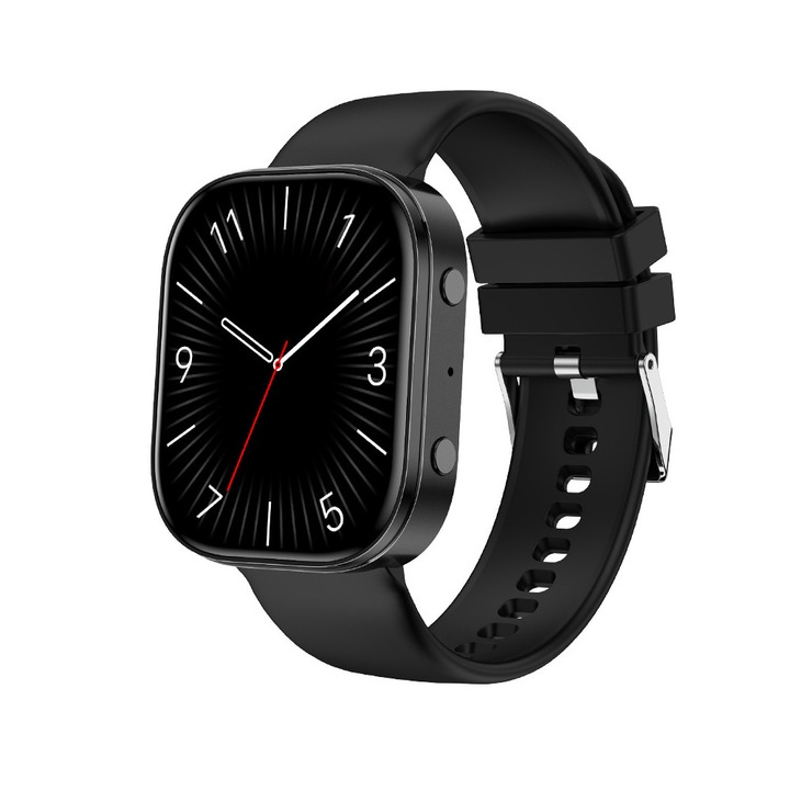 Ceas smartwatch elegant Y3, ecran HD de 1,88 inch, sistem multilingv, suport apeluri Bluetooth, monitorizare pedometru, ritm cardiac, somn si SpO2, rezistenta la apa IPX5, mod sport, notificari inteligente, player muzical, negru