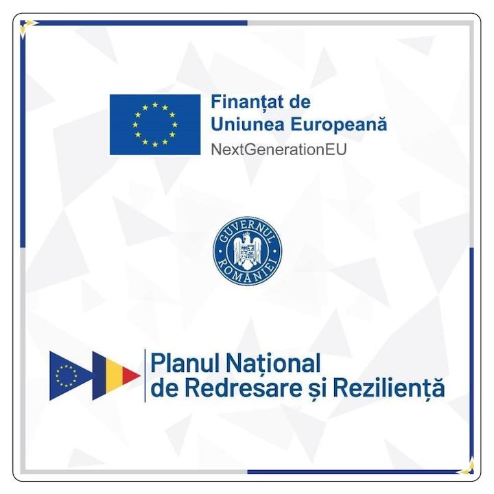 Autocolant informativ PNRR, PVC, 100×100 mm, rezistent exterior, set 10 bucati