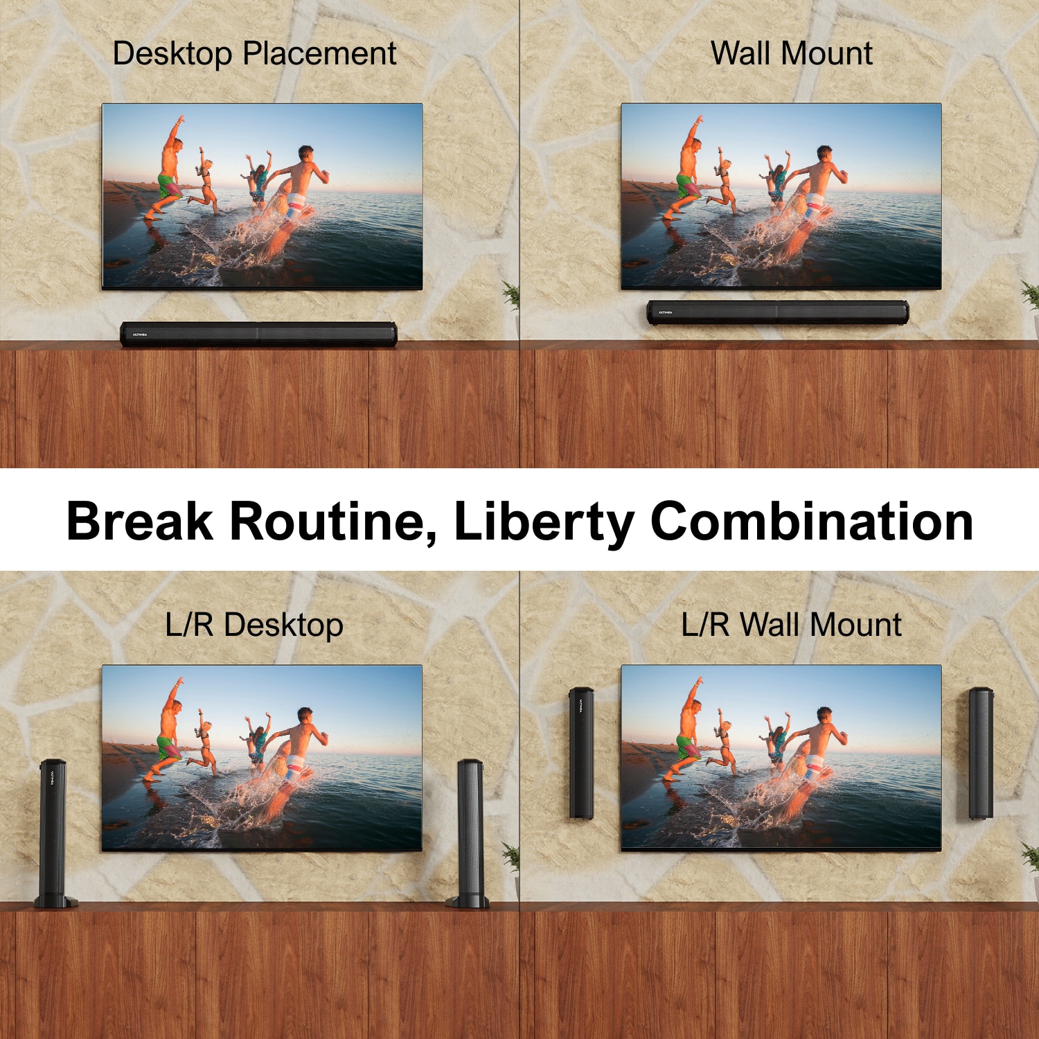 ULTIMEA Apollo S40 Soundbar - 2.2 canale pentru TV si PC, design detasabil 2-in-1, 3 moduri EQ, bass reglabil, conexiuni HDMI ARC / optic / AUX, putere 100 W