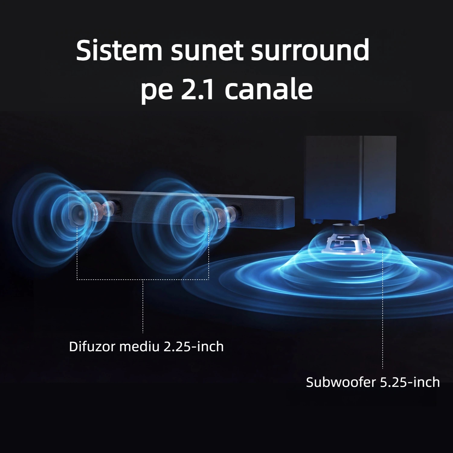 Soundbar ULTIMEA Poseidon R3T, 2.1 canale, Bluetooth 5.4, subwoofer 5.25", 240 W