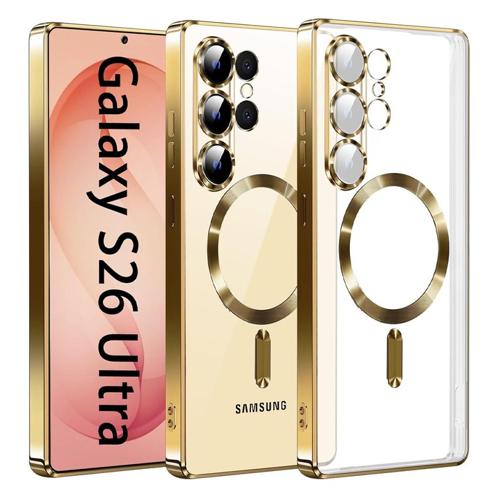 Husa de Protectie cu MagSafe pentru Samsung Galaxy S26 Ultra, Strong Magnet, Fast Charging, AntiShock, ProCore Tech, Decupaje Precise, Metallic Detailing Design, Auriu