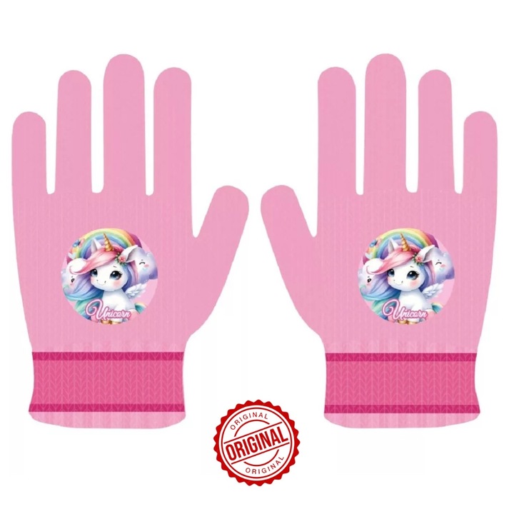 Mănuși tricotate pentru copii, Unicorn, roz, o mărime, 28 g