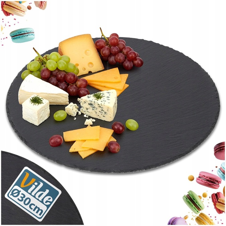Tava De Servire, Vilde, 30 cm, Piatra Naturala, Suprafata Rugoasa, Picioare Antiderapante, Proprietati Termice, De Inalta Calitate, Neagra