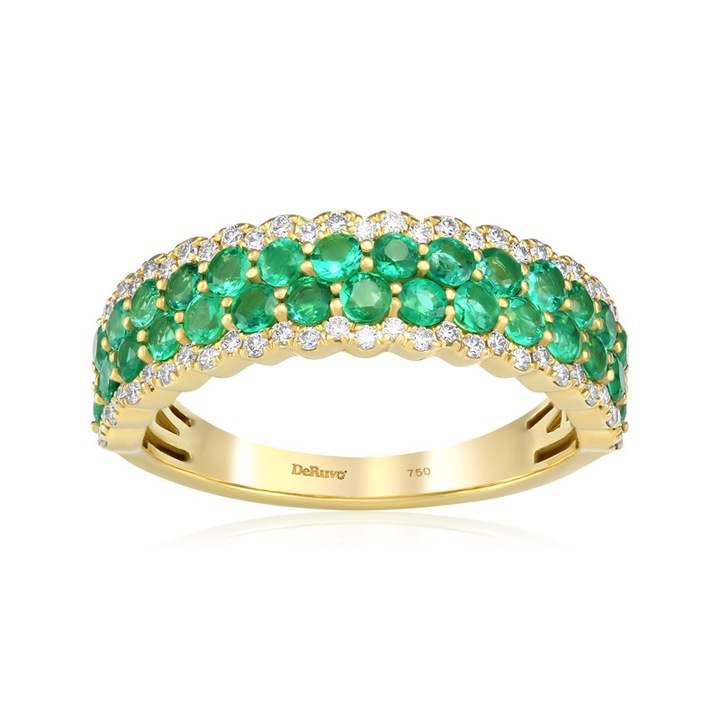Inel Aur 18k Diamante, Smaralde DERUVO, R12259E-Y55, Marime 55