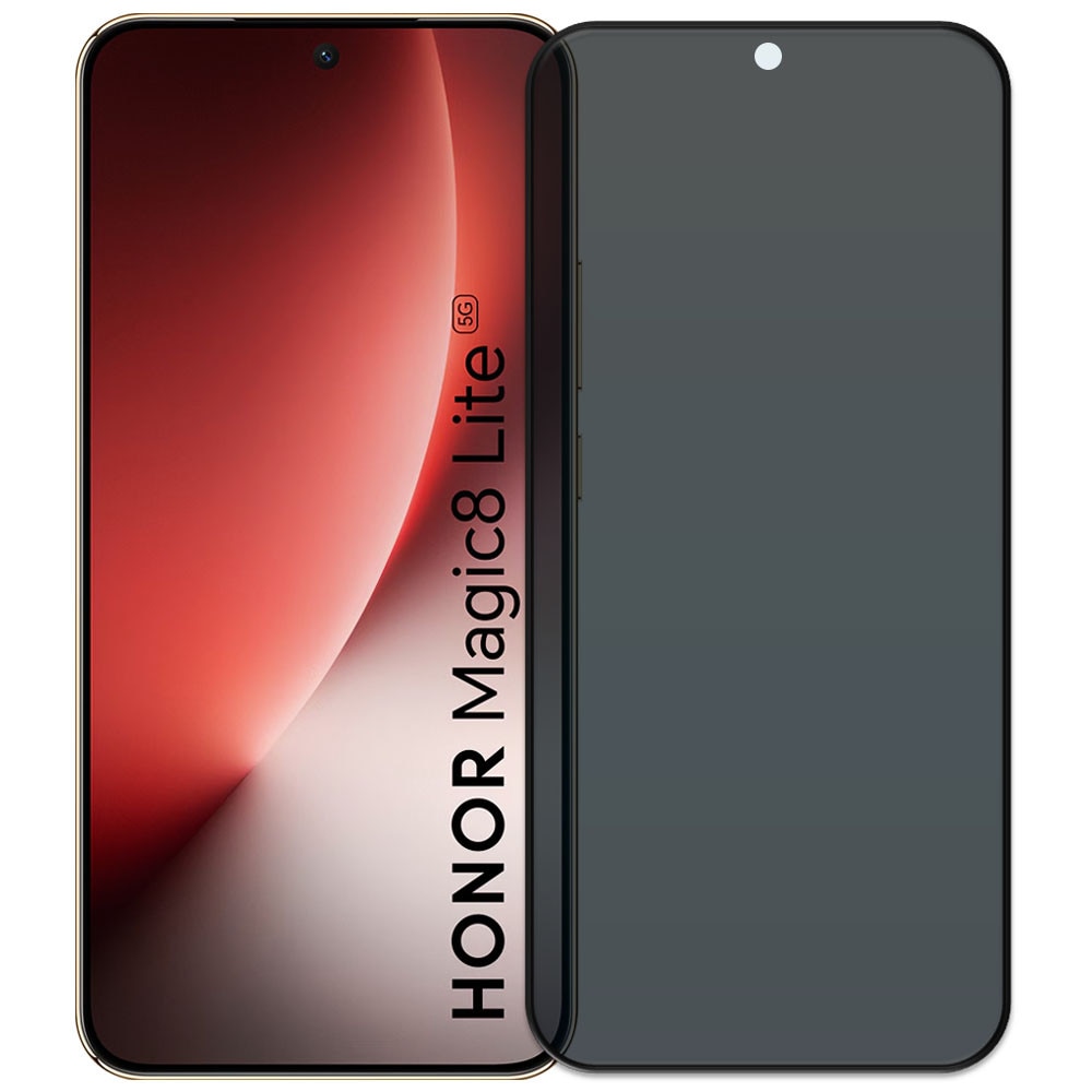 Folie din sticla securizata pentru Honor Magic 8 Lite, HAMSTERBOX Privacy Shield, Protectie completa ecran, Full face, Aplicare rapida, Case Friendly, Negru