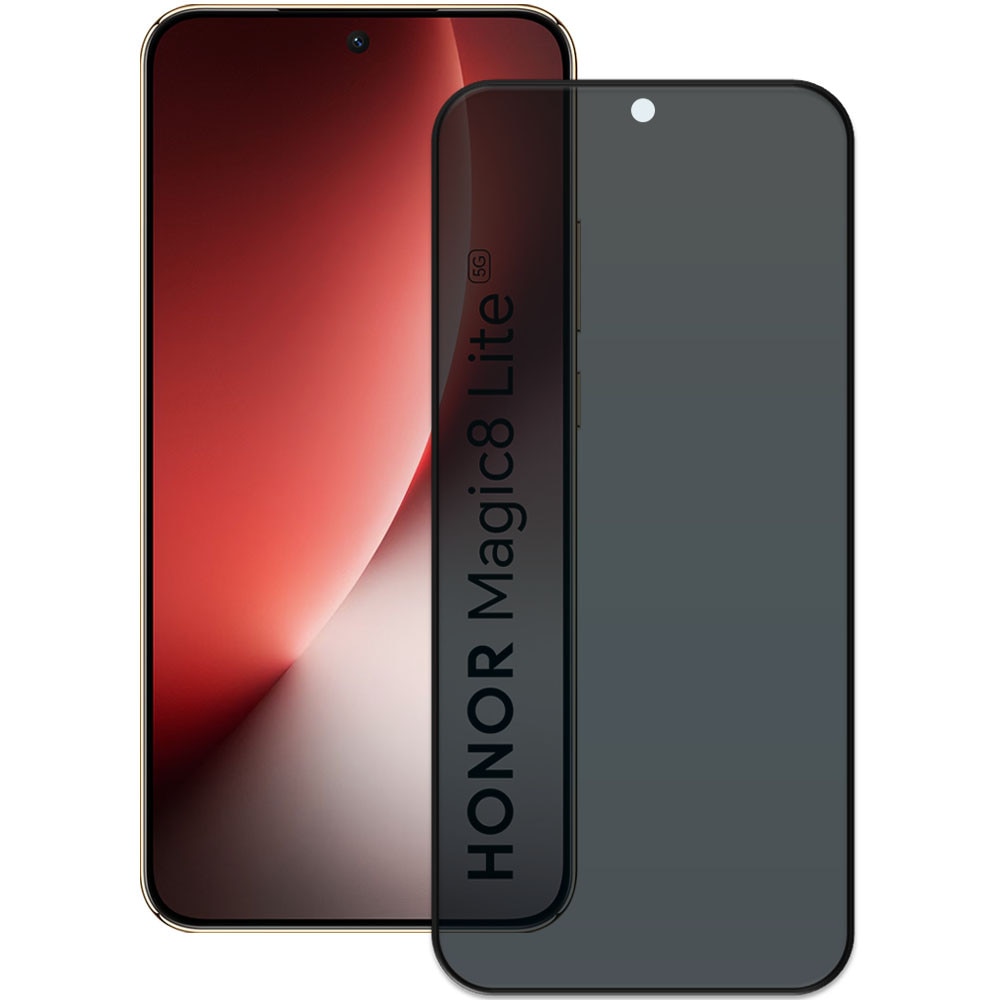 Folie din sticla securizata pentru Honor Magic 8 Lite, HAMSTERBOX Privacy Shield, Protectie completa ecran, Full face, Aplicare rapida, Case Friendly, Negru