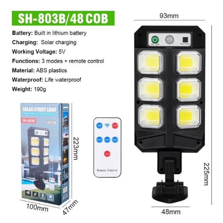 Lampa solara TehnoFusion, 5V, 3 moduri iluminare, Senzor miscare, Telecomanda, Negru