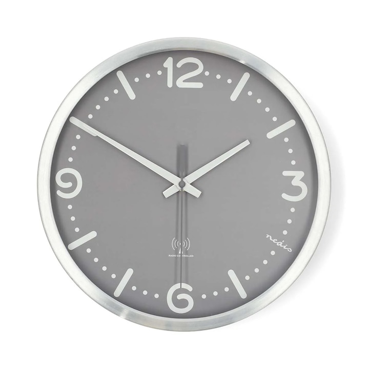 Rádióvezérelt, halk falióra, 300 mm, alumínium szürke