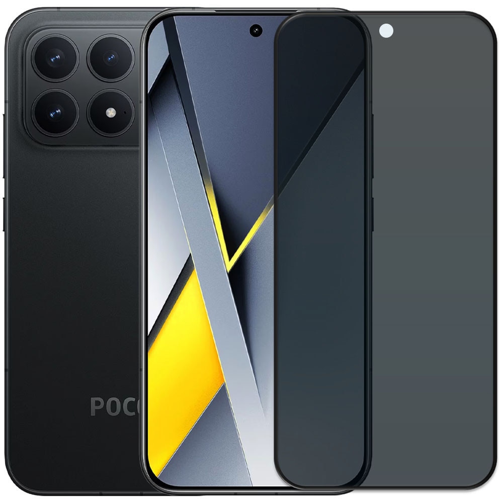Folie din sticla securizata pentru Xiaomi Poco F8 Pro, HAMSTERBOX Privacy Shield, Protectie completa ecran, Full face, Aplicare rapida, Case Friendly, Negru