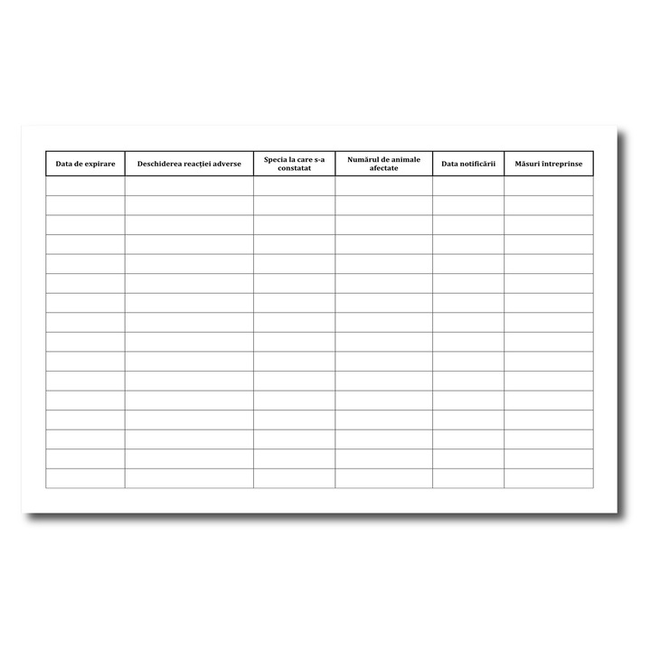 Registru reactii adverse farmacovigilenta, Format A4, 50 File