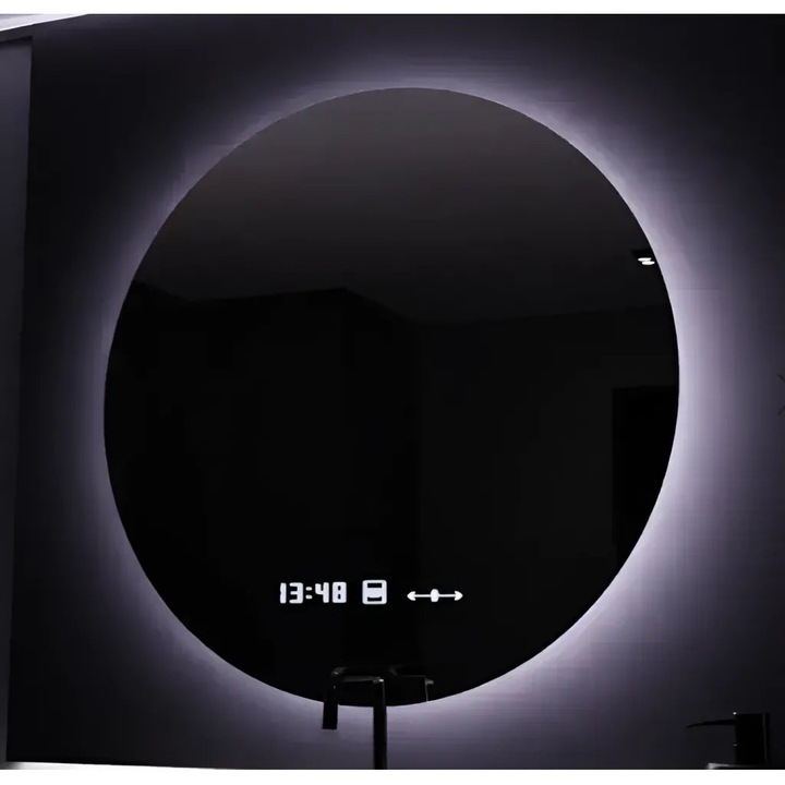 Oglinda LED rotunda 70 cm cu touch, lumina rece 6000K, design modern
