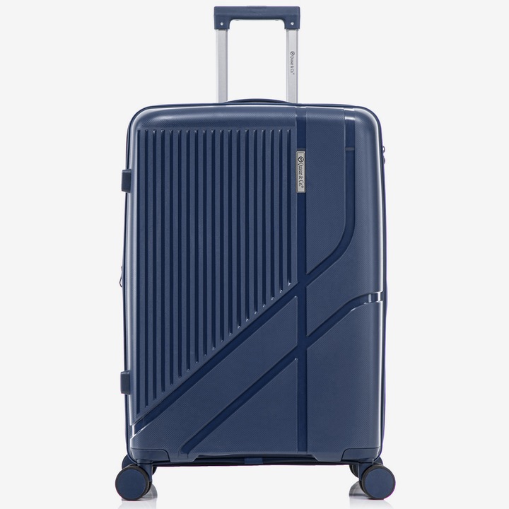 Голям куфар Quasar & Co. модел AERO, 76x47x32-35см, Разширяем, Багаж за чекиране, PP, издръжлива, Защитен цип, Кодово заключване, Телескопична дръжка, 4 двойни безшумни колела 360°, 2 отделения с джоб, Тъмносин