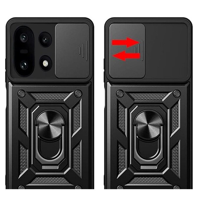 Husa Spate Upzz® Camshield Compatibila Cu OnePlus 15R, Protectie La Camere, Inel Metalic, Stand - Black