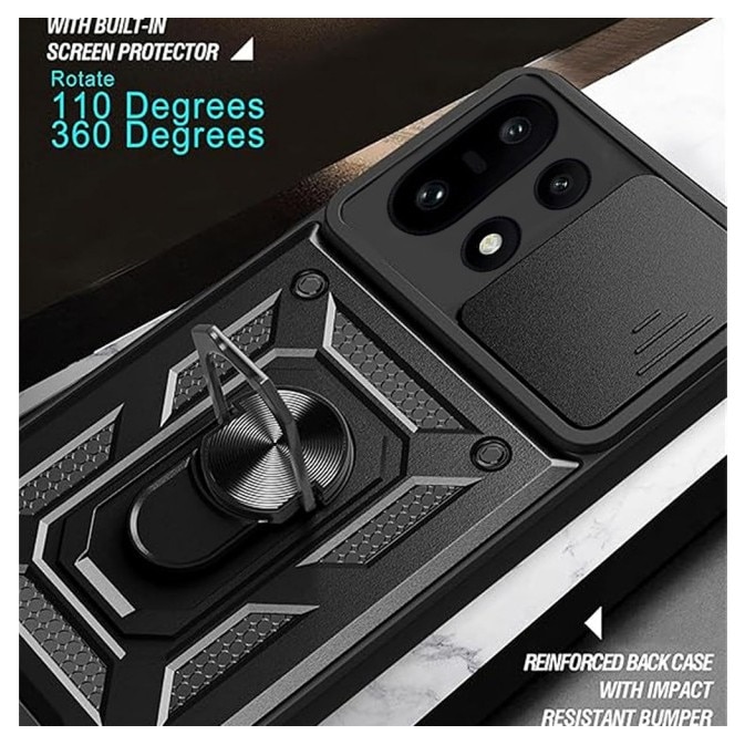 Husa Spate Upzz® Camshield Compatibila Cu OnePlus 15R, Protectie La Camere, Inel Metalic, Stand - Black