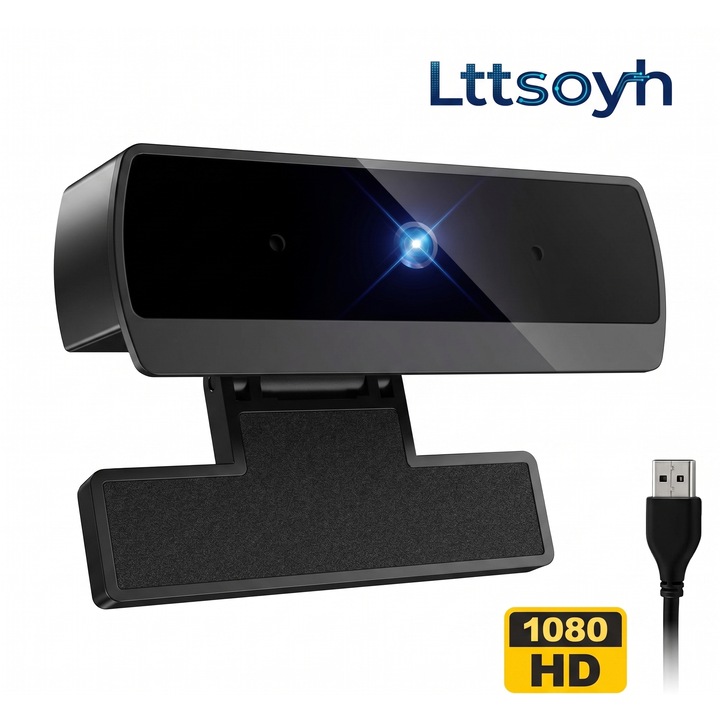 Camera web Lttsoyh®, camera web 1080P cu microfon, camera video Full HD, senzor IMX132 si CMOS mare de 1/1,69", diafragma F2.2, corectie lumina slaba, Plug and Play pentru Zoom/Skype/Teams, USB 2.0/3.0, cablu impletit, pentru Windows/Mac/Linux, negru