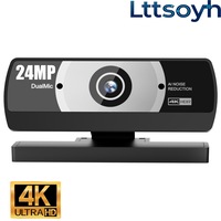 Camera Web Lttsoyh®, Webcam 4K Ultra-HD, Senzor CMOS 24MP, Microfon Dual cu Anulare Zgomot, Auto-Focus si Urmarire Subiecti, Securitate Enterprise, Plug and Play, Compatibila Mac/Windows/Zoom/Teams/Skype/OBS, USB, Unghi Larg 90°, Negru