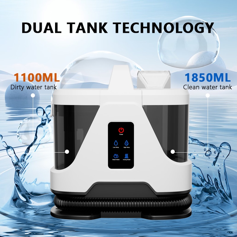 Lttsoyh® aparat portabil de curatat covoare si tapiterie, detailer auto, cu instrument de autocuratare,1700W, 85db, curatare cu abur, calcare la temperatura inalta, indeparteaza petele incapatanate si poate curata canapele, covoare, perdele,1.85l, Alb