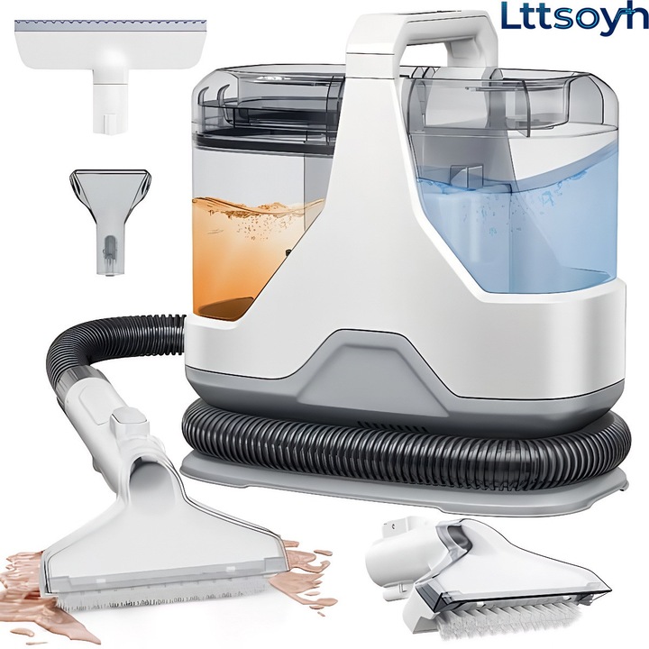 Aspirator cu spalare Lttsoyh®, 600W,1.3l colectare,15KPa aspiratie uragan, uscare rapida, sistem dual-tank, actiune tripla (spray + perie + aspiratie), 3 capete, sigur pentru toate tesaturile, ideal auto & casa, compact