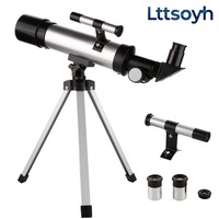 Telescop astronomic Refractor Lttsoyh®, apertura 50 mm, distanta focala 360 mm, marire maxima 90x, oculare H20/H6, lentila 1.5x, montura azimutala 360°, trepied aluminiu, pentru 8+ si incepatori，argintiu/negru