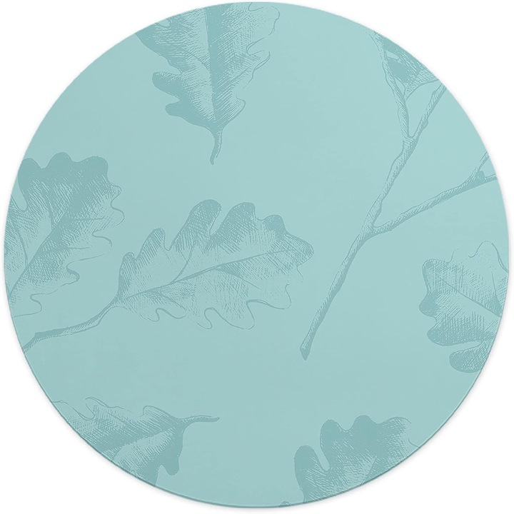Mousepad Rotund Questo Casa, Design Frunze de Stejar, Fundo Mint, 22cm