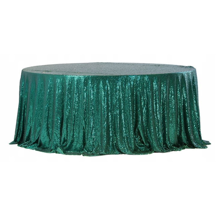 Fată de masă rotundă Bankietowo, 340x340cm, verde cu paiete