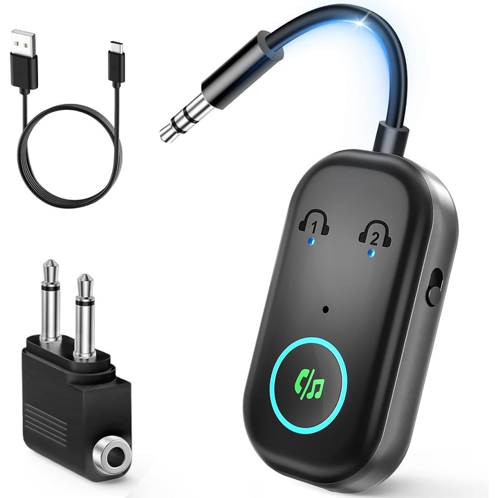 Adaptor Bluetooth 5.3 2-in-1 Ticenpe, Emisor & Receptor, Conectare Dubla, Negru, 3.5mm
