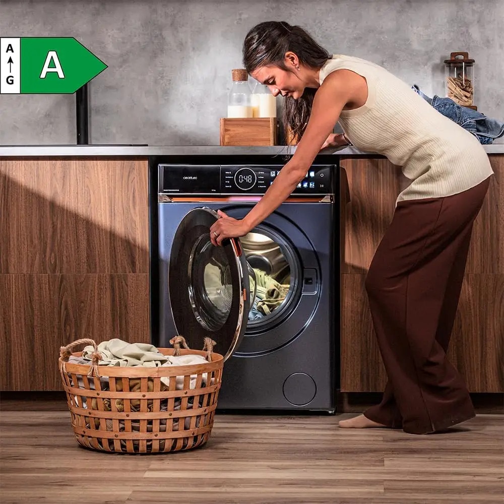 Masina de spalat rufe Cecotec, Bolero Dresscode, 12 kg, clasa A, motor Direct Drive, 14 programe automate, viteza 1400 rpm, program spalare cu aburi, temperatura reglabila, sterilizare UV, Child Lock, usa XXL, operare silentioasa, 1850 W, albastru