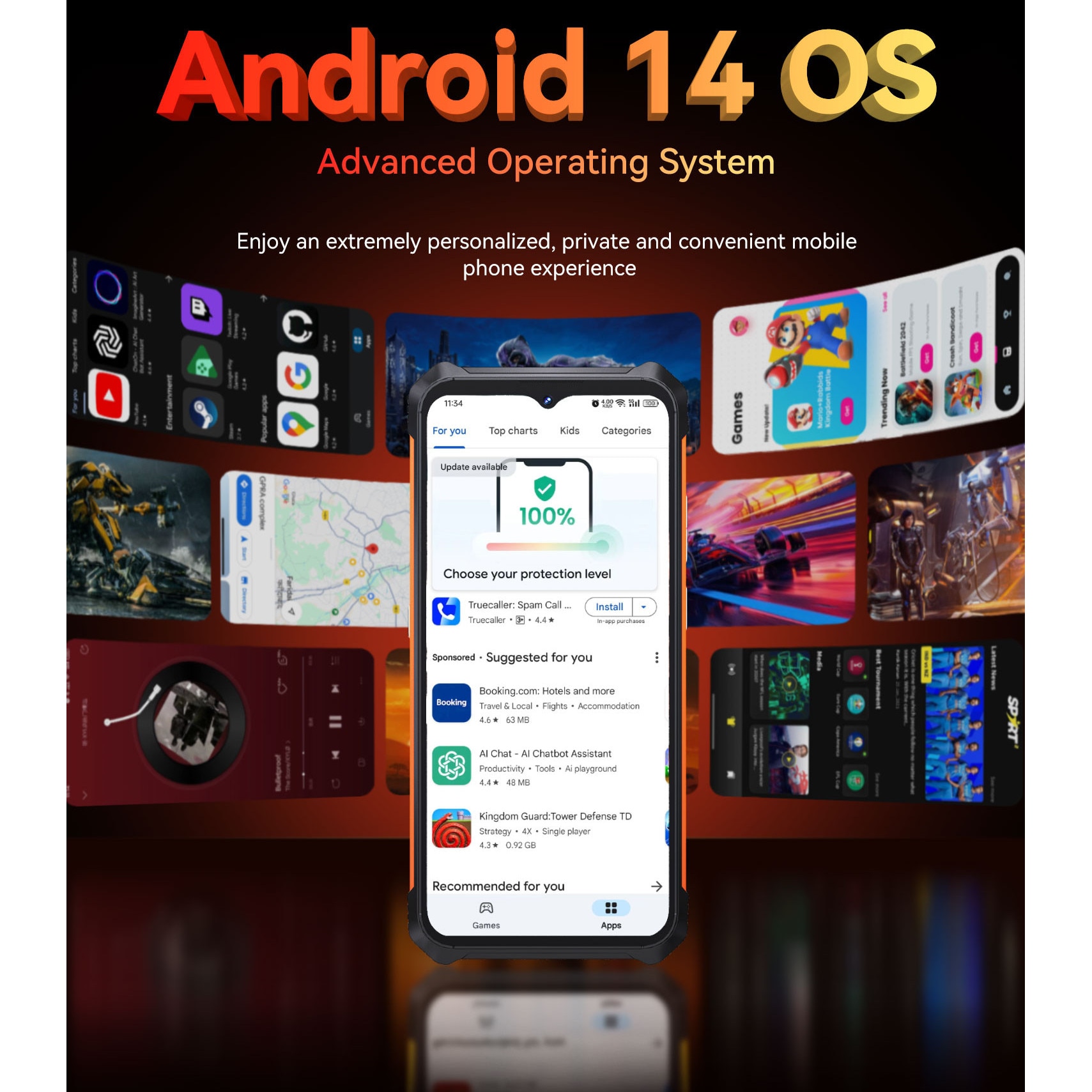 Telefon mobil CUBOT Kingkong ES, Android 14 16GB RAM + 128GB ROM, camera 48MP, display 6,56'', baterie 5100mAh, Dual SIM 4G, impermeabil IP68/IP69K, Portocalie