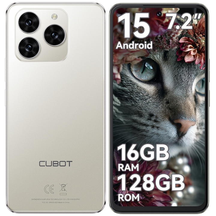 Telefon mobil CUBOT Note60, Android 15 16GB RAM + 128GB ROM, camera 48MP, display 7,2'', baterie 7000mAh, Dual SIM 4G, impermeabil IP68/IP69K, Gri