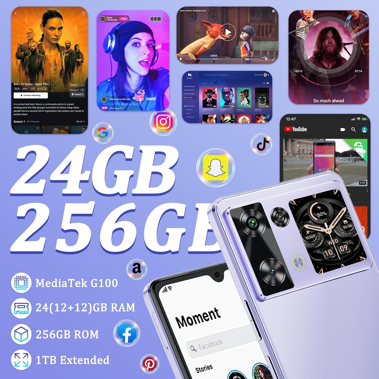 Telefon mobil CUBOT P90, Android 15 24GB RAM + 256GB ROM, camera 64MP, display 6,88'', baterie 5100mAh, Dual SIM 4G, impermeabil IP68/IP69K, Negru