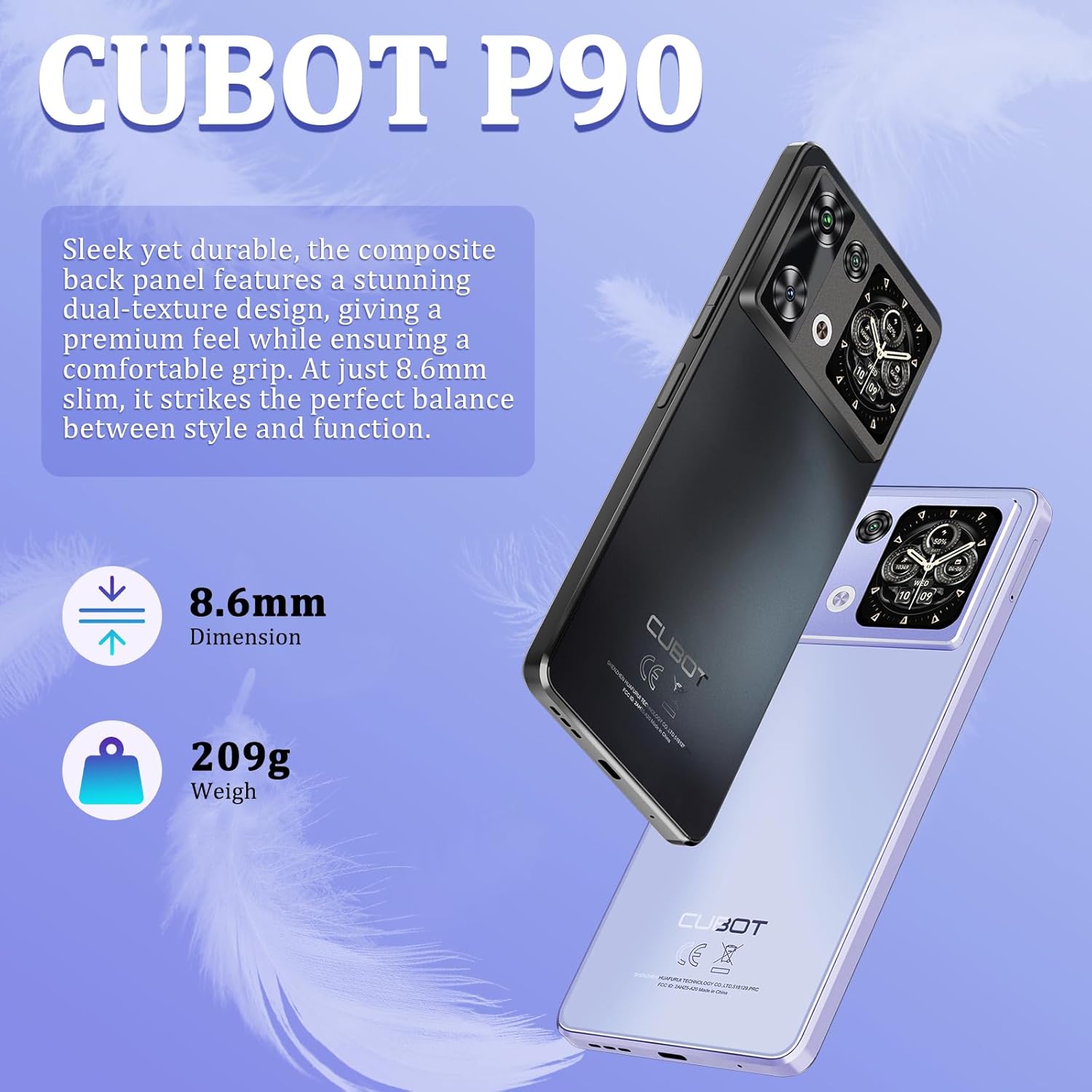 Telefon mobil CUBOT P90, Android 15 24GB RAM + 256GB ROM, camera 64MP, display 6,88'', baterie 5100mAh, Dual SIM 4G, impermeabil IP68/IP69K, Negru