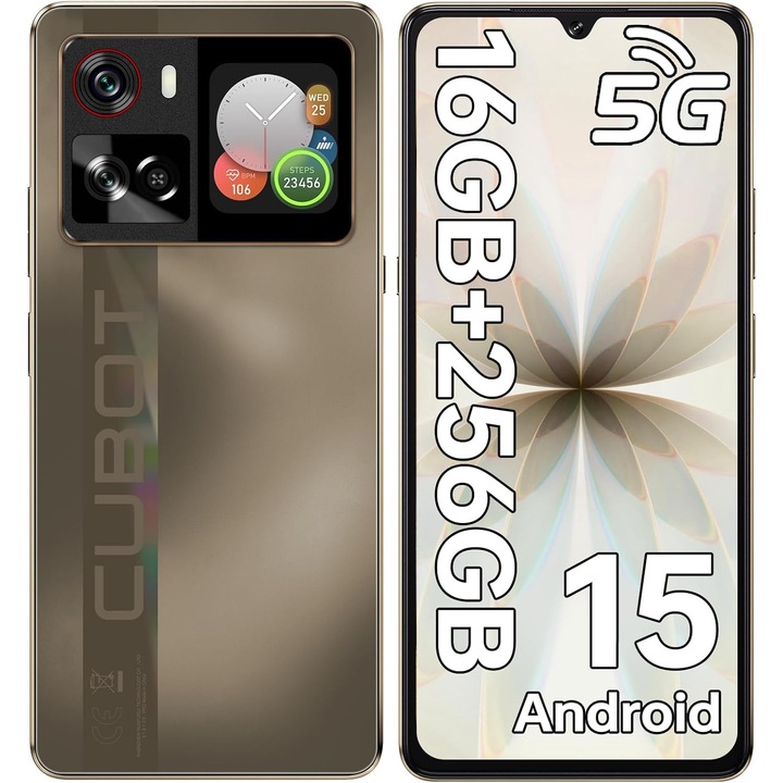 Telefon mobil CUBOT X100, Android 15 16GB RAM + 256GB ROM, camera 64MP, display 6,88'', baterie 5100mAh, Dual SIM 5G, impermeabil IP68/IP69K, Auriu