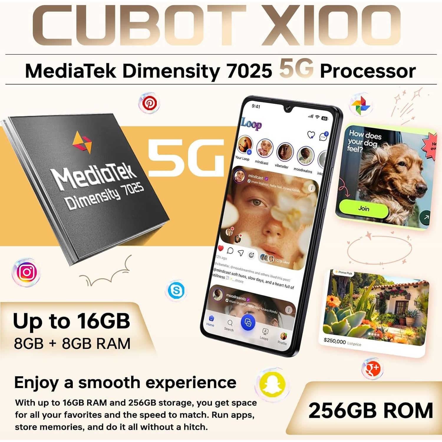 Telefon mobil CUBOT X100, Android 15 16GB RAM + 256GB ROM, camera 64MP, display 6,88'', baterie 5100mAh, Dual SIM 5G, impermeabil IP68/IP69K, Negru