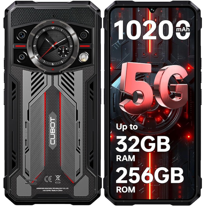 Telefon mobil CUBOT Kingkong 11, Android 15 32GB RAM + 256GB ROM, camera 108MP, display 6,72'', baterie 10200mAh, Dual SIM 5G, impermeabil IP68/IP69K, Negru