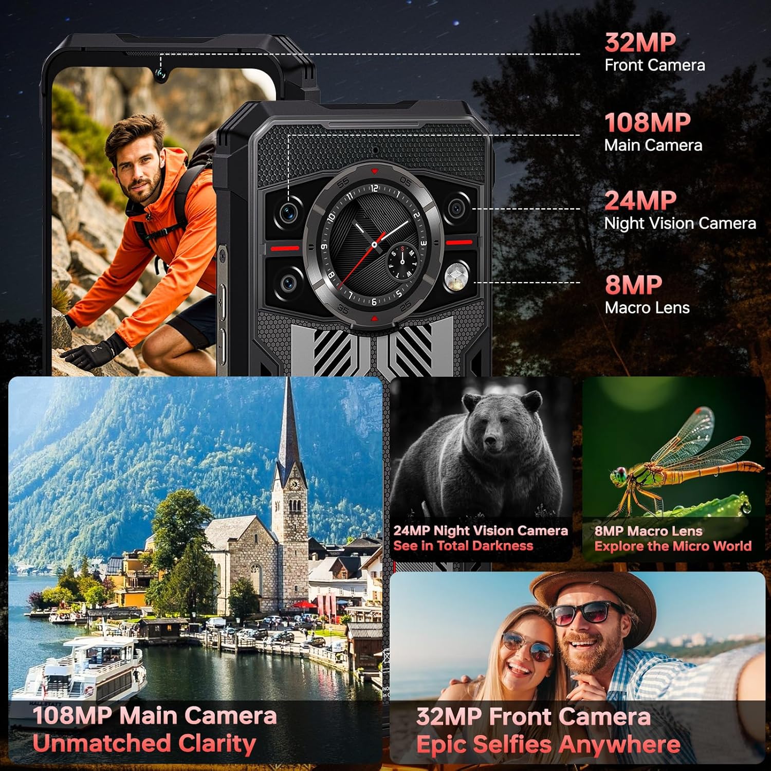 Telefon mobil CUBOT Kingkong 11, Android 15 32GB RAM + 256GB ROM, camera 108MP, display 6,72'', baterie 10200mAh, Dual SIM 5G, impermeabil IP68/IP69K, Negru