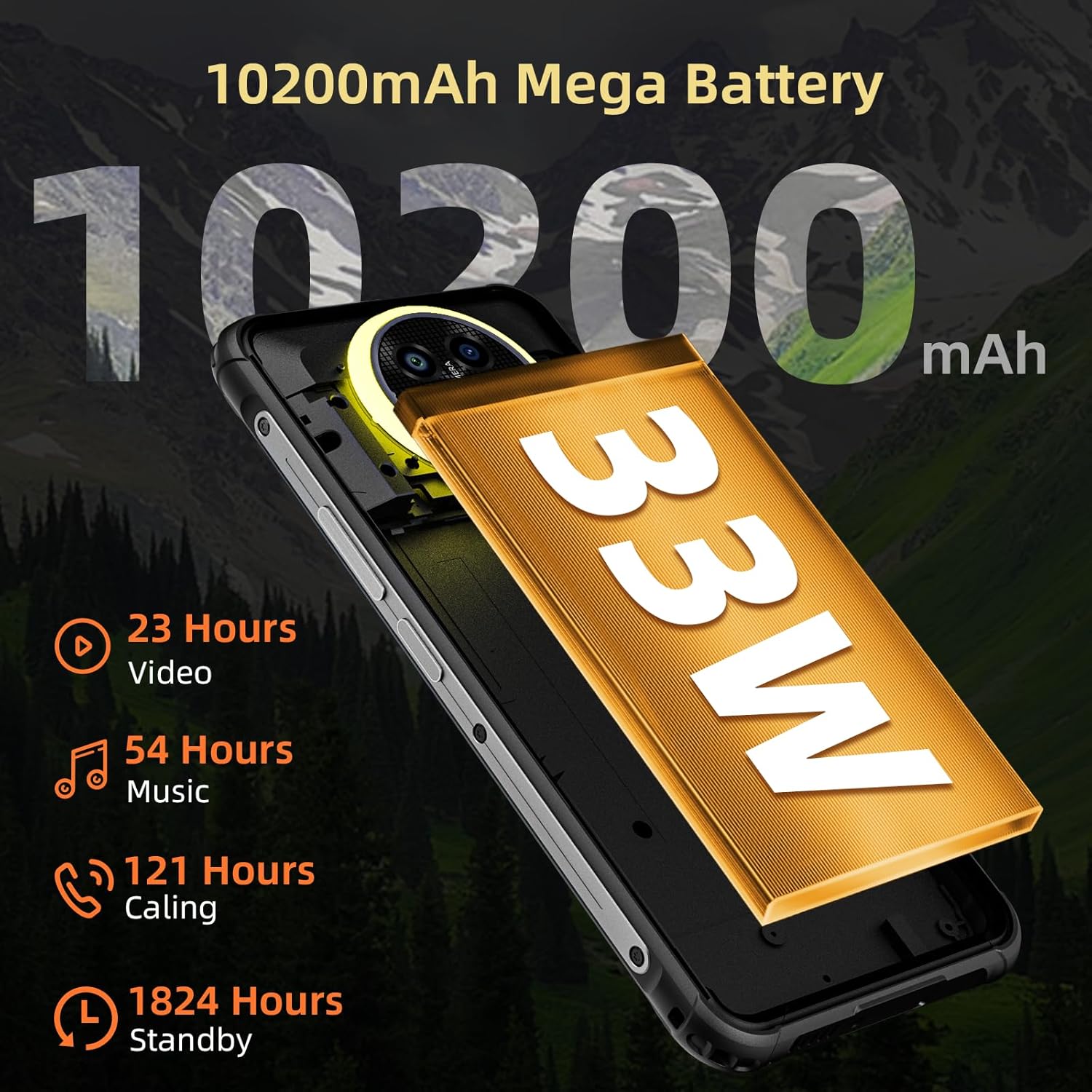Telefon mobil CUBOT Kingkong ACE 5, Android 16 20GB RAM + 256GB ROM, camera 48MP, display 6,75'', baterie 10200mAh, Dual SIM 4G, impermeabil IP68/IP69K, Negru