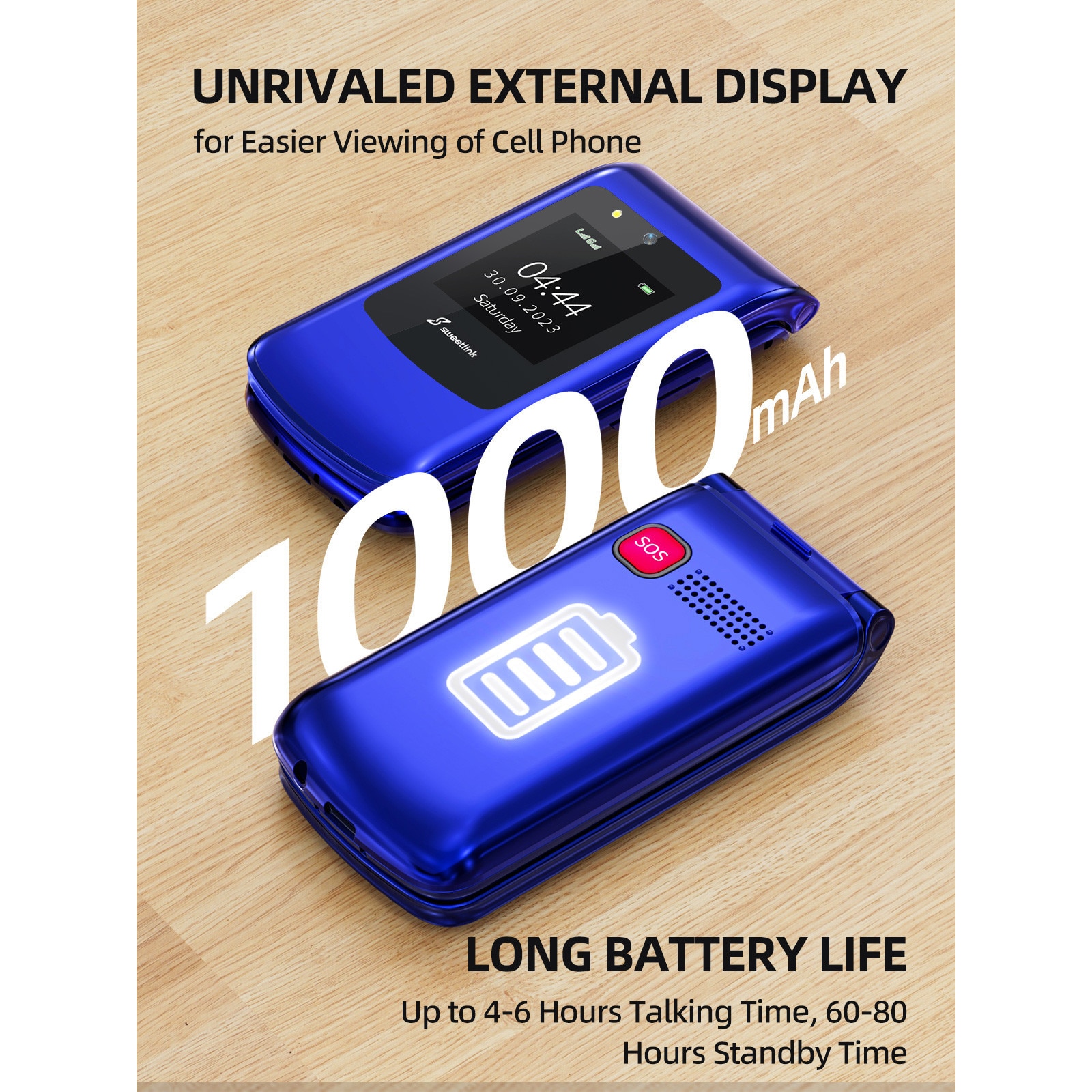 SweetLink F2 Plus Telefon mobil pentru seniori, taste mari, meniu in limba Romana, buton SOS, dual SIM, Pentru Varstnici, Bluetooth, lanterna, radio, Stand incarcare, Albastru