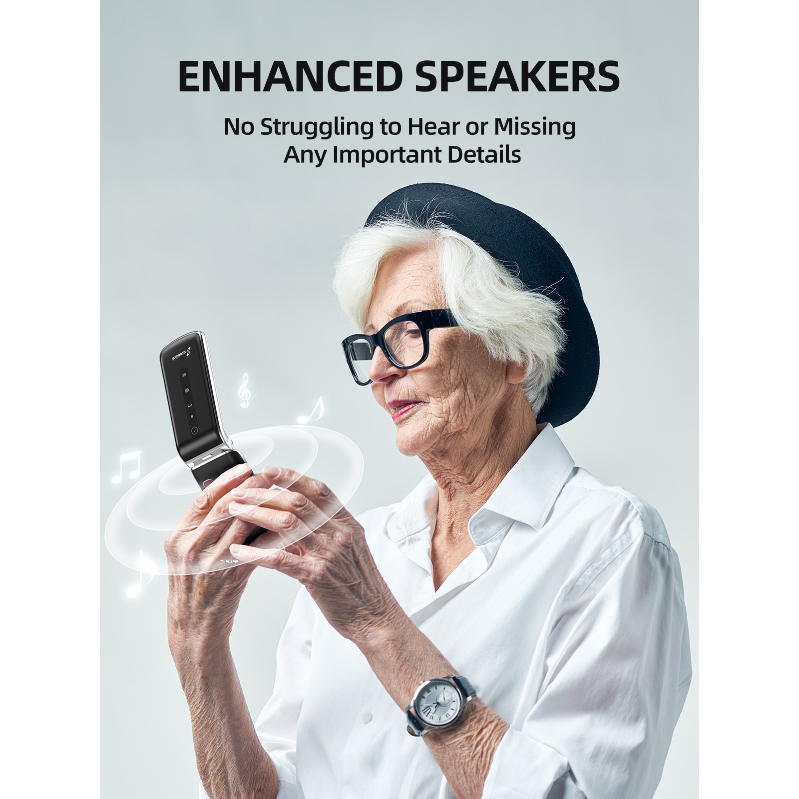 SweetLink F1 Plus Telefon mobil pentru seniori, taste mari, meniu in limba Romana, dual SIM, buton SOS, Pentru Varstnici, Bluetooth, lanterna, radio, Stand Incarcare, negru
