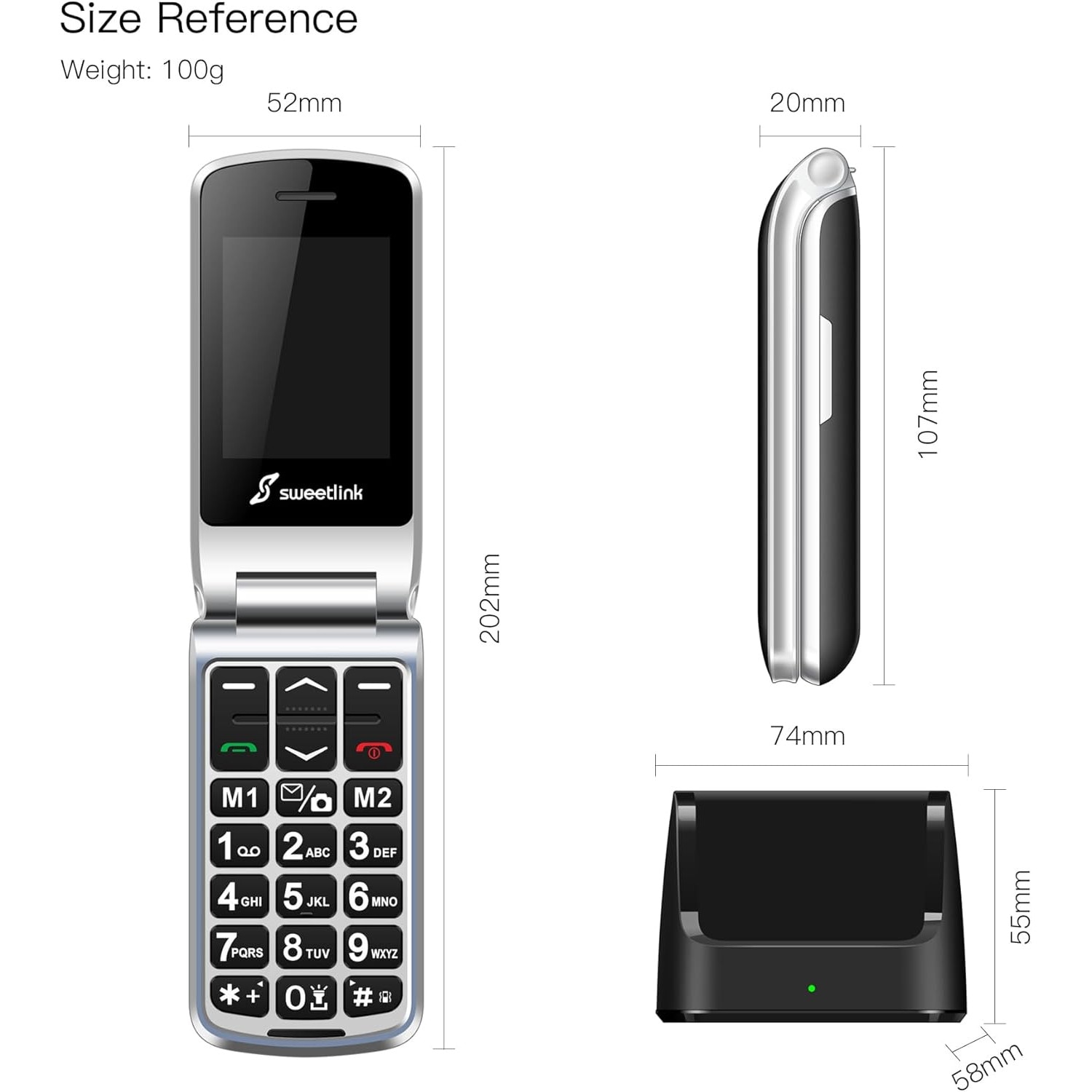 SweetLink F1 Plus Telefon mobil pentru seniori, taste mari, meniu in limba Romana, dual SIM, buton SOS, Pentru Varstnici, Bluetooth, lanterna, radio, Stand Incarcare, negru