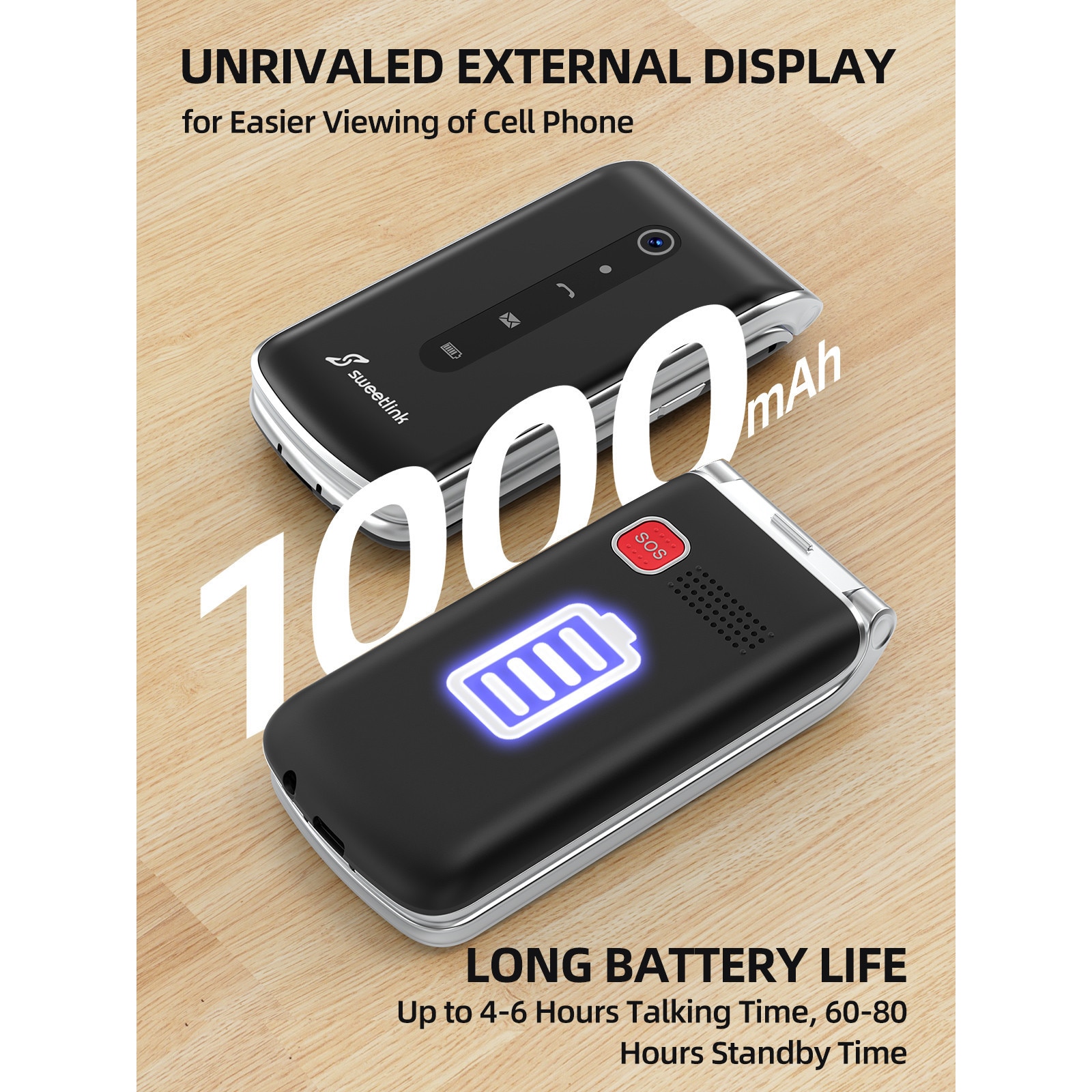 SweetLink F1 Plus Telefon mobil pentru seniori, taste mari, meniu in limba Romana, dual SIM, buton SOS, Pentru Varstnici, Bluetooth, lanterna, radio, Stand Incarcare, negru