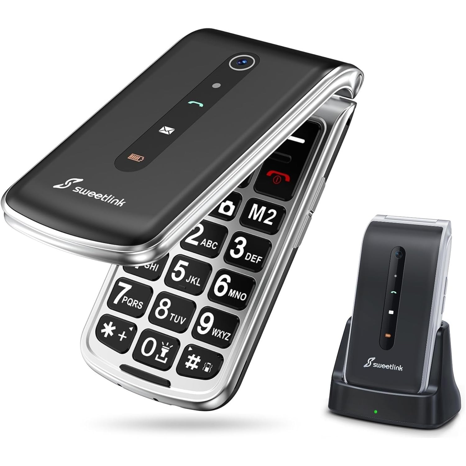 SweetLink F1 Plus Telefon mobil pentru seniori, taste mari, meniu in limba Romana, dual SIM, buton SOS, Pentru Varstnici, Bluetooth, lanterna, radio, Stand Incarcare, negru