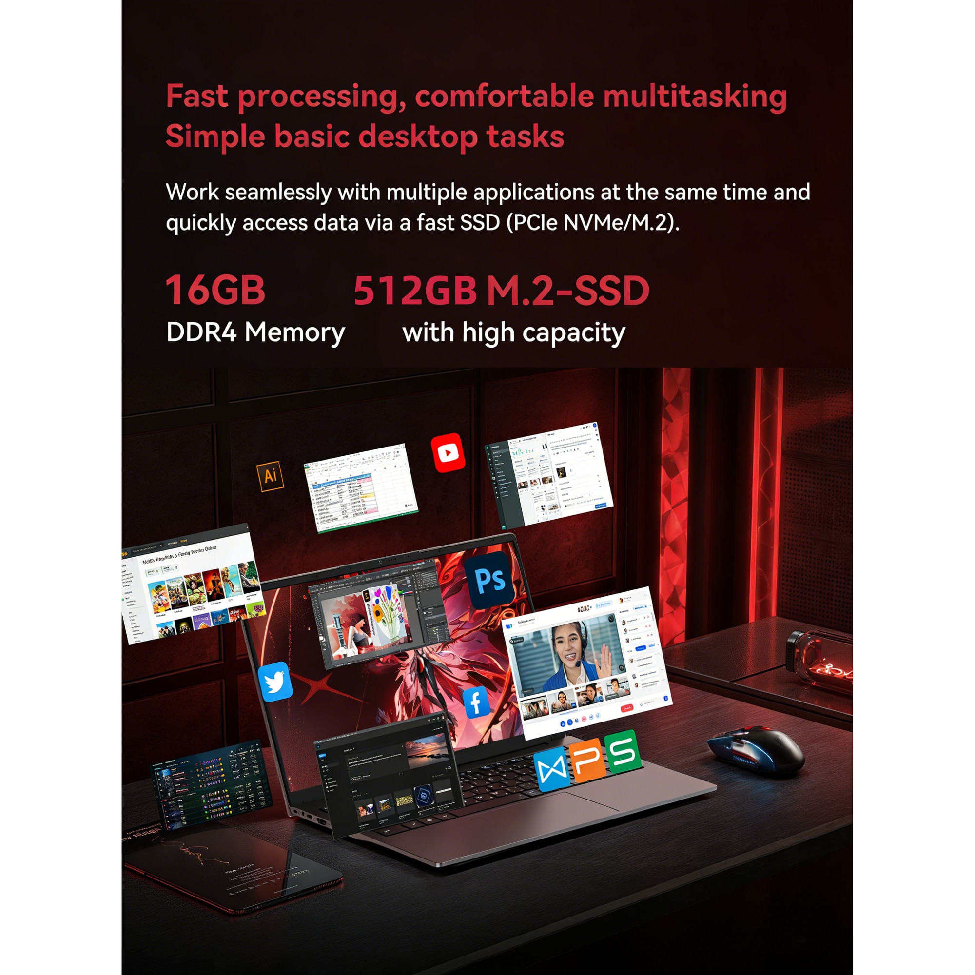 Laptop Gaming 15.6-inch IPS cu procesor AMD Ryzen 7 5825U,16GB