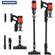 Вертикална прахосмукачка Heinner Brightfloor 200 HSVC-MBDB200OR, 200W, 3 скорости, Филтрираща система, HEPA филтър, Електрическа четка с LED светлини, Черен/Червен