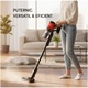 Вертикална прахосмукачка Heinner Brightfloor 200 HSVC-MBDB200OR, 200W, 3 скорости, Филтрираща система, HEPA филтър, Електрическа четка с LED светлини, Черен/Червен