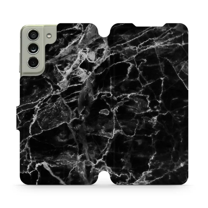 Tok, Mobiwear - Book - V056P kompatibilis Samsung Galaxy S21 FE, Fekete Márvány