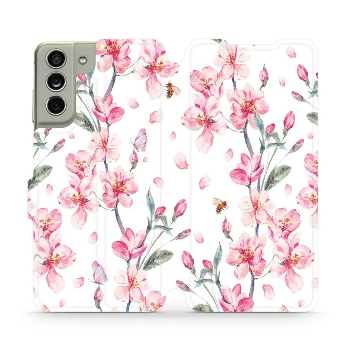 Tok, Mobiwear - Book - M124S kompatibilis Samsung Galaxy S21 FE, Rózsaszín Tavasz