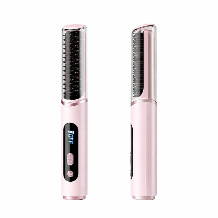 Perie electrica DLMDL S11, wireless, aer cald, 5 trepte temperatura, 210 grade Celsius, roz deschis, 200 g