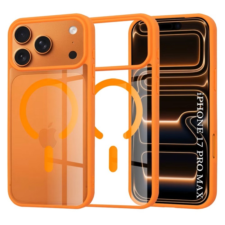 Husa pentru iPhone 17 Pro, Joyshell compatibil cu MagSafe, Protectie Completa, Transparent/Portocaliu