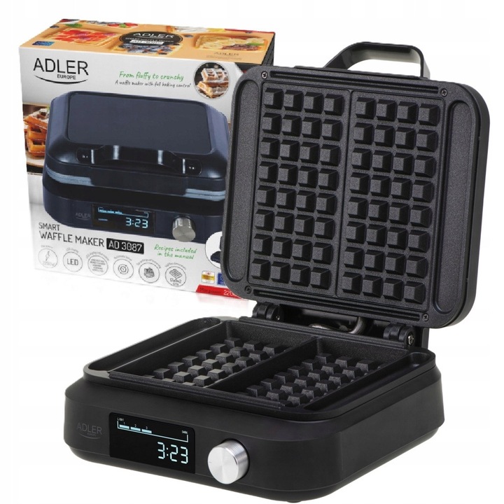 Gofrisütő Adler AD3087, 2200W, fekete, LED kijelzővel, teljes készlet